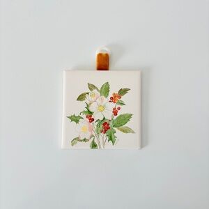 1980 Ceramic Art Tile Hand Painted Botanical Signed “Rene 80” Cottage Grandma